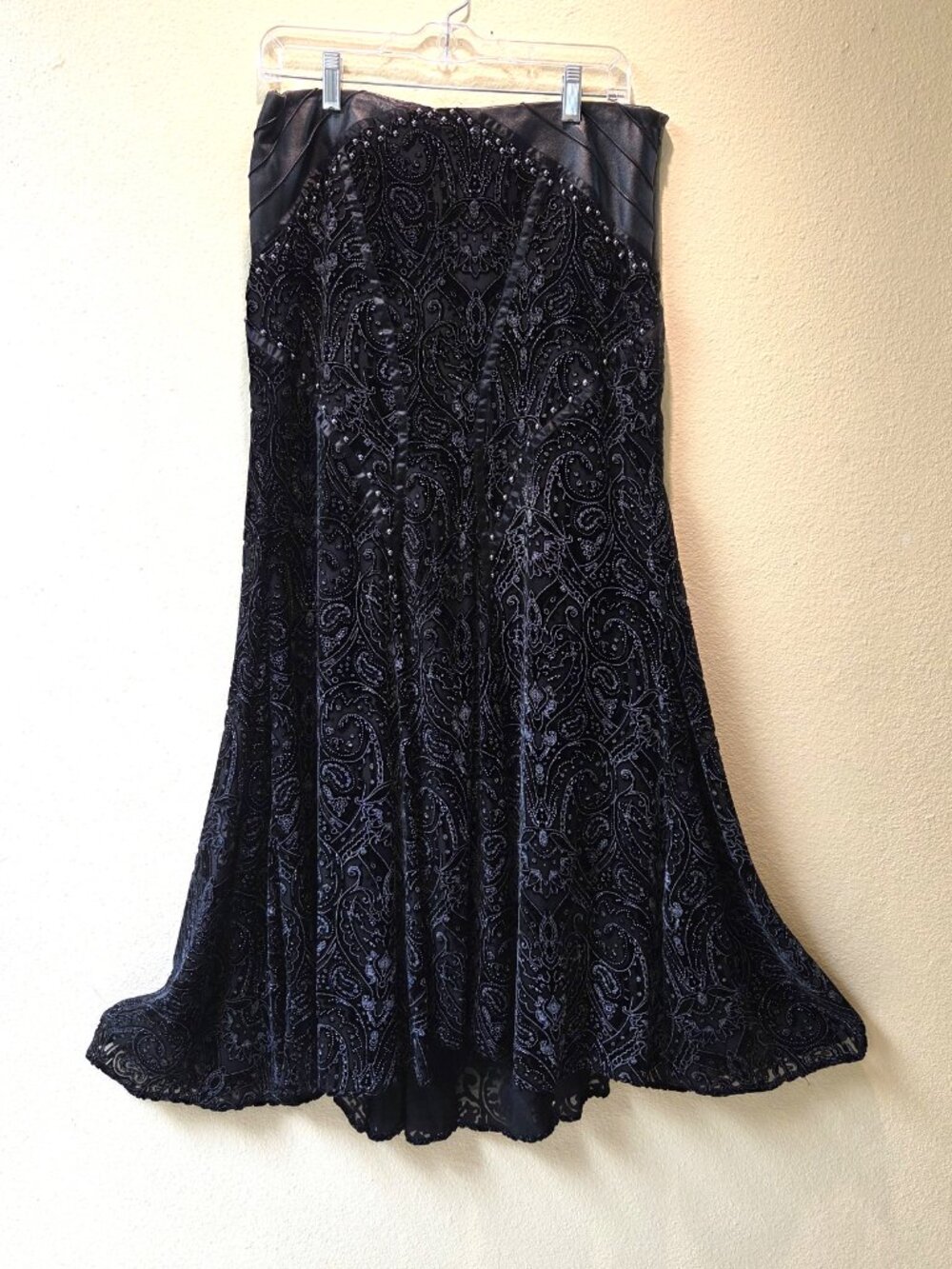 Vintage Black bebe Sheer Skirt with Embroidery and Metal Studs